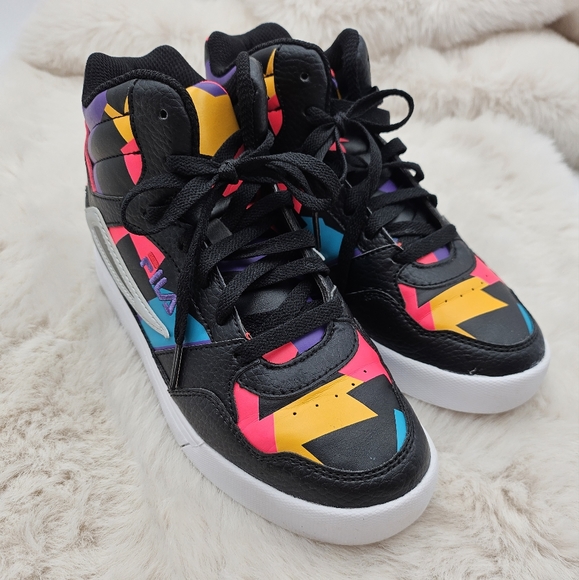 Fila Everge Men's Hightop Shoes Size‎ 4 Black Neon Multicolored Bright Colors - Picture 3 of 9